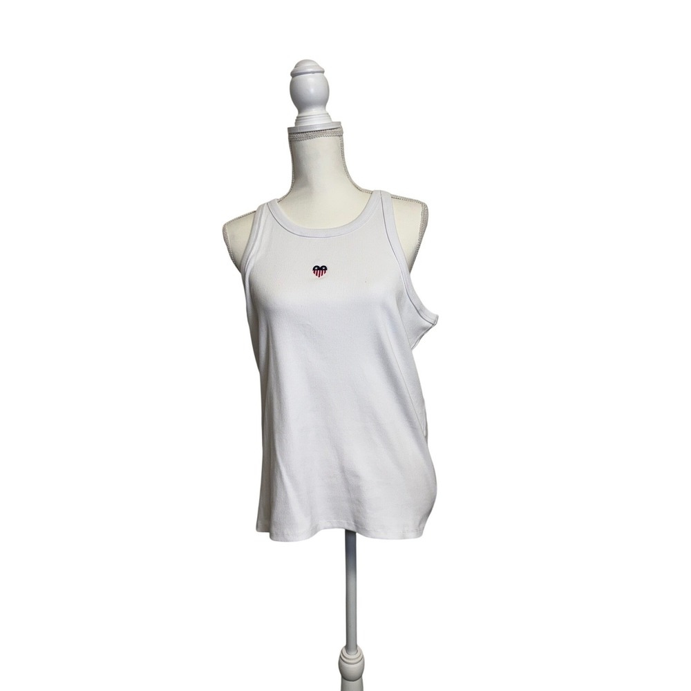 Lucky Brand Women's White Embroidered Heart American Flag Tank Top Size M